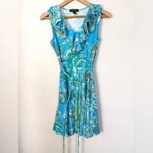 Vintage Y2K Lauren Ralph Lauren Blue Floral Mini Dress Size MP Fairy‎ Festival